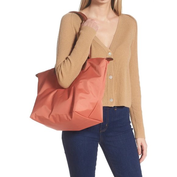 ❤️ NWT LONGCHAMP Le Pliage Large Nylon Shoulder Tote BLUSH Orange AUTHENTIC - Picture 3 of 14